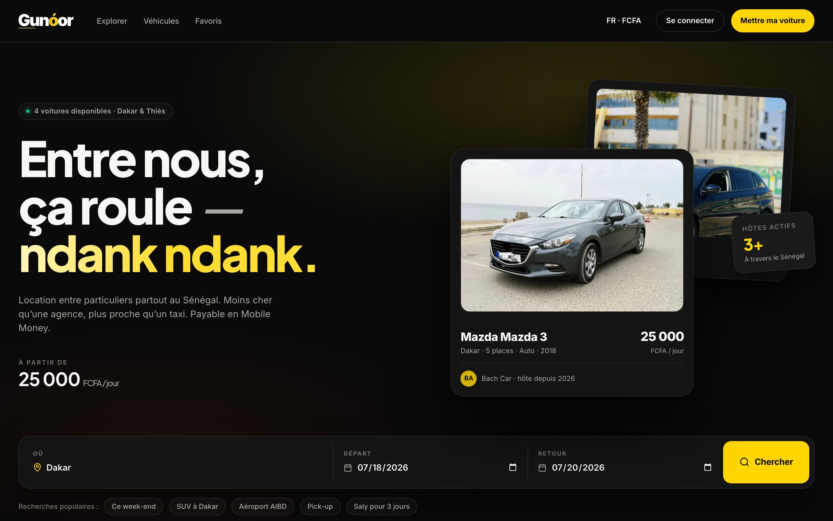 Aperçu du site La location de voiture entre particuliers, au Sénégal.